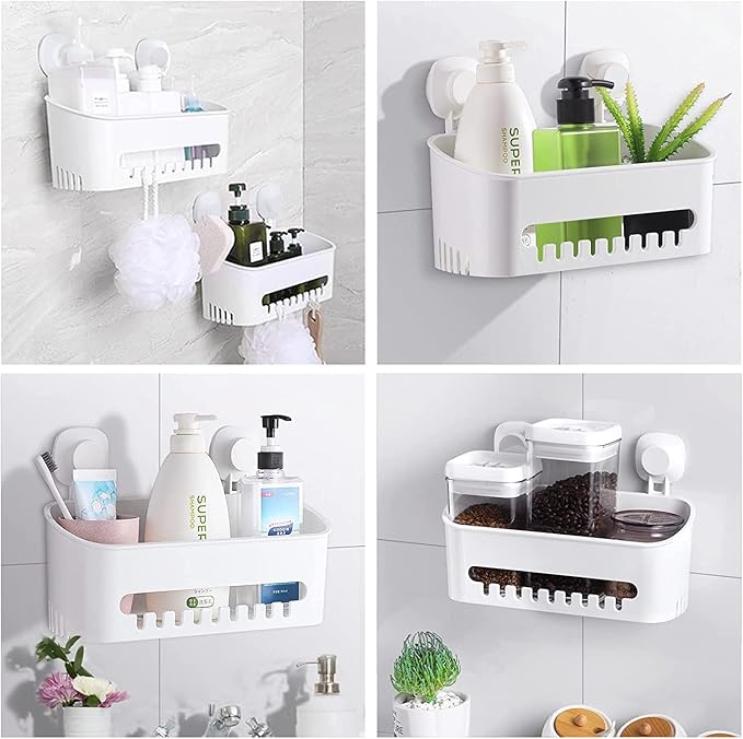LUXEAR Suction Cup Shower Caddy - No Drilling Removable Shower Caddy - Powerful Suction Shower Organizer Max Hold 22lbs, Waterproof Suction Storage Basket for Bathroom & Kitchen