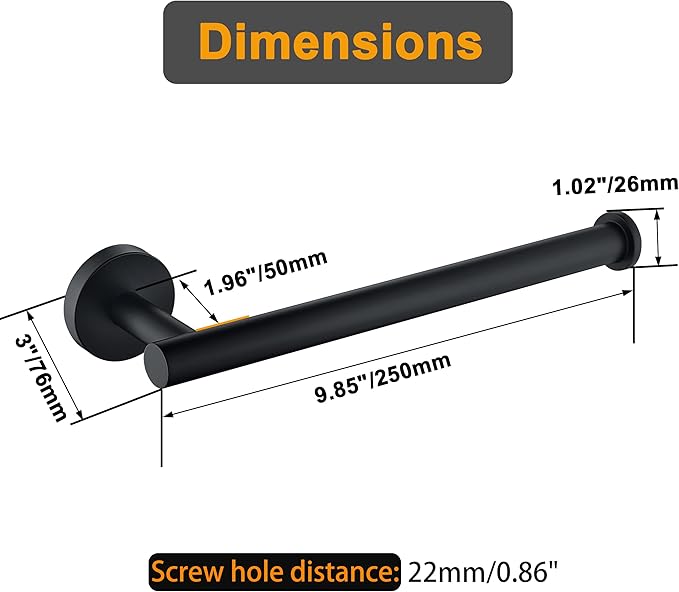 Hand Towel Holder for Bathroom, Matte Black Hand Towel Bar, SUS304 Stainless Steel Hand Towel Hanger, Wall Mounted Small Hand Towel Ring, 9 Inch Round Heavy Duty Towel Rack for Bathroom, Kitchen