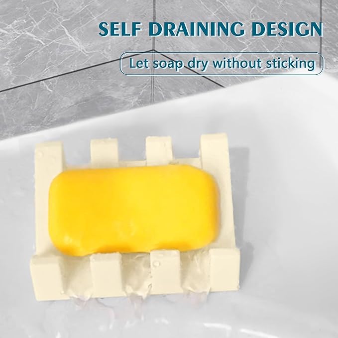 Self Draining Soap Dish Holder,Silicone Soap Dish,for Bathroom,Kitchen, Sponges，Can Extend Soap Life，Keep Soap Bars Dry and Easy Cleaning (Cream White,4-Pack)