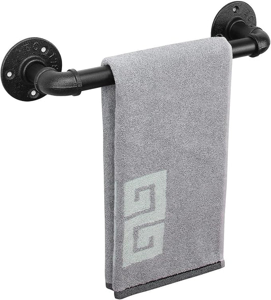 NearMoon Industrial Pipe Towel Bar, Heavy Duty Bathroom Hardware Towel Holder Accessory, Wall Mounted DIY Rustic Iron Bathroom Towel Rack Holder (12 Inch, Black)
