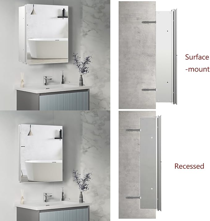 24"x24" Aluminum Medicine Cabinet, Bathroom Cabinet with Mirror,Firm and Durable, Waterproof and Rust-Proof, Recessed or Surface Mount,Assembly Required