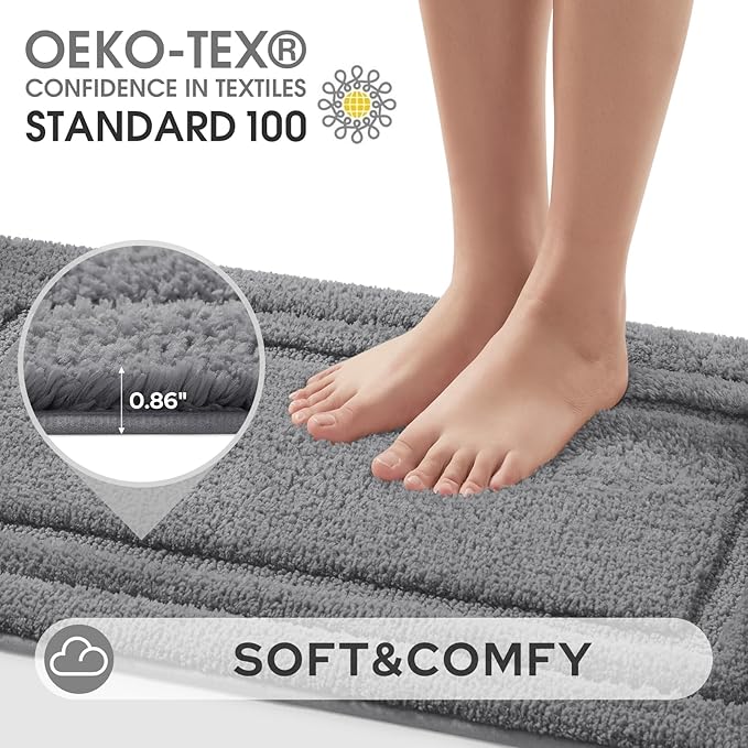 HOMEIDEAS Bathroom Rugs Sets 3 Piece, Microfiber Shaggy Bath Mat Set, Non-Slip Ultra Soft Carpet Mats, Large Rugs with U-Shaped Toilet for Bathroom, Tub, Shower, Grey