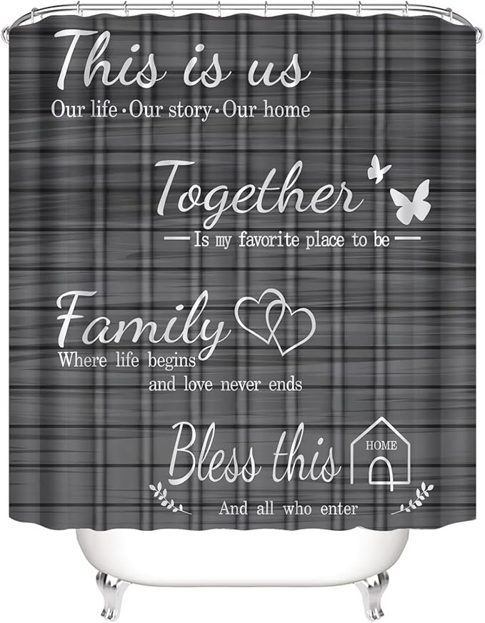AZHM Family Shower Curtain Set Gray Home Bathroom Set with Shower Curtain and Rugs and Accessories Bathroom Decor Curtain with 12 Hooks
