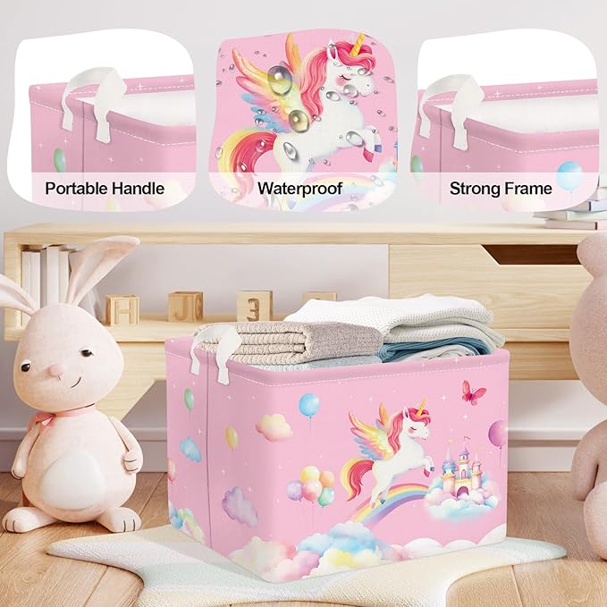 Unicorn Laundry Hamper Large Storage Basket Rainbow Clouds Collapsible Parents Organizer Kids Toy Clothes Bins for Bedroom, Bathroom, Rainbow, 36L