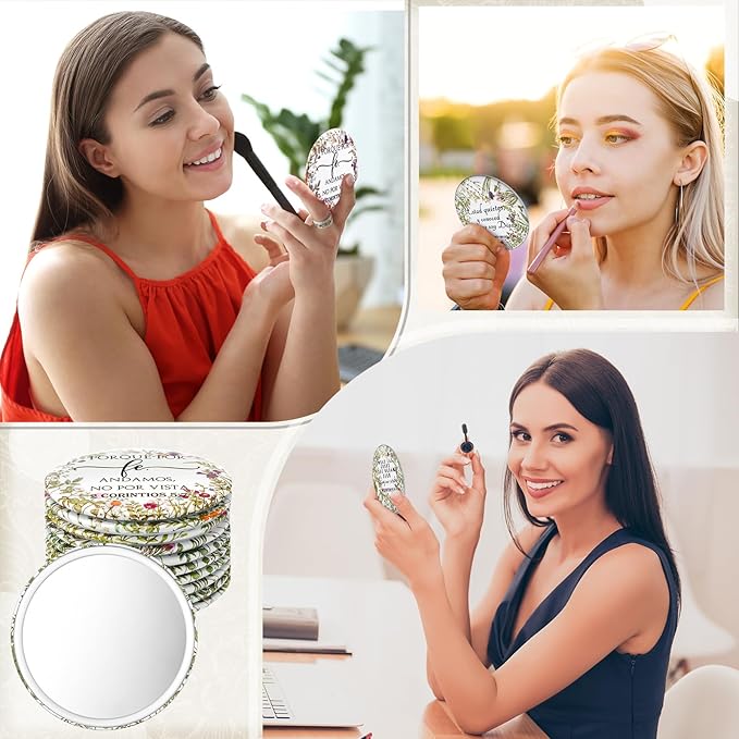 GlikCeil 40 Pcs Christian Compact Mirrors Bulk for Women Inspirational Bible Verse Pocket Mirror Mini Purse Makeup Mirror Christian Church Gift for Mother's Day Mom Church Party Favor (Spanish Bible)