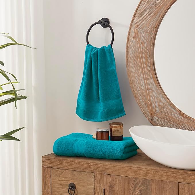 COZYART Luxury Crystal Teal/Peacock Blue Bath Towels Set, Cotton Hotel Large Towels for Bathroom, Thick Bathroom Set of 3 with 1 Bath Towel, 1 Hand Towel, 1 Washcloth, 650 GSM