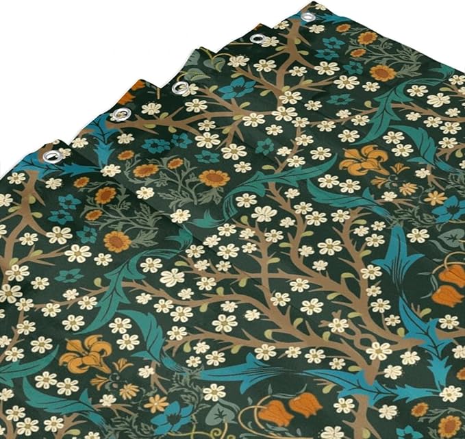 Mid Century Vintage Daisy Waterproof Fabric Shower Curtain,Green Garden Flower William Morris Abstract Art Soft Hotel Quality Cloth Shower Light-Weight & Machine Washable - 72L x72W