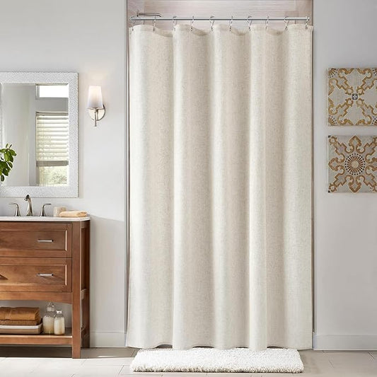 Naturoom 60 Inch Shower Curtain, Narrow Beige Country Boho Farmhouse Linen Shower Curtains for Bathroom Natural Cloth Weighted Fabric Bath Curtains Liner with Hooks, Cream, 60x72