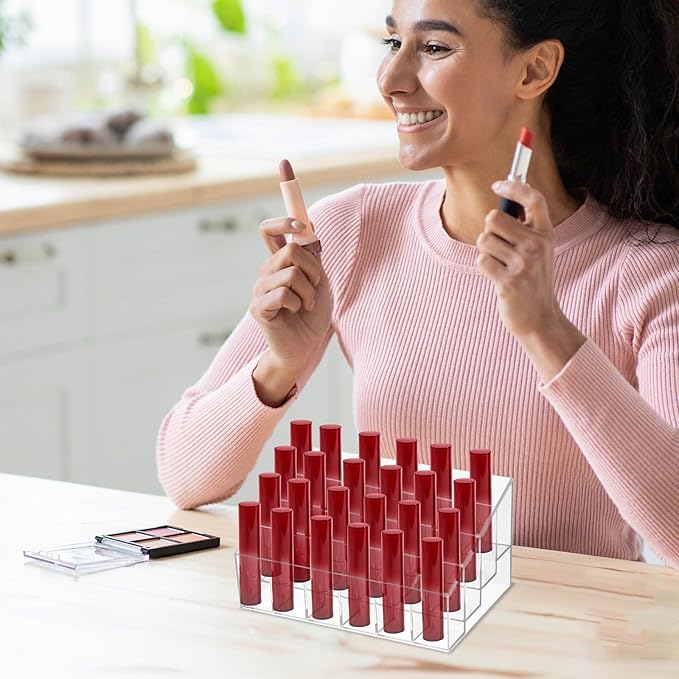 MAQUITA 4 Pieces Lipstick Holder Organizer 24 Slot Acrylic Lipstick Makeup Organizer Case Display Stand Storage Box for Lipsticks Lipgloss Brushes Cosmetics