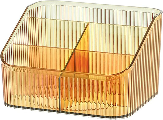 Makeup Organizer Cosmetics Storage Box, Large Capacity Make Up Brush Holder Organizer Vanity Accessories, Bathroom Countertops, Desk Storage Container, Cosmetic Display cases(Yellow-L)