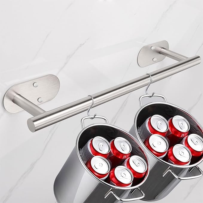 TocTen Self Adhesive Bathroom Towel Bar, Stick Towel Rack for Bathroom, Rustproof Stainless Steel Bath Towel Holder No Damage, Easy to Install Adhesive Towel Rod for Bathroom (Brushed Nickel, 16 Inch)