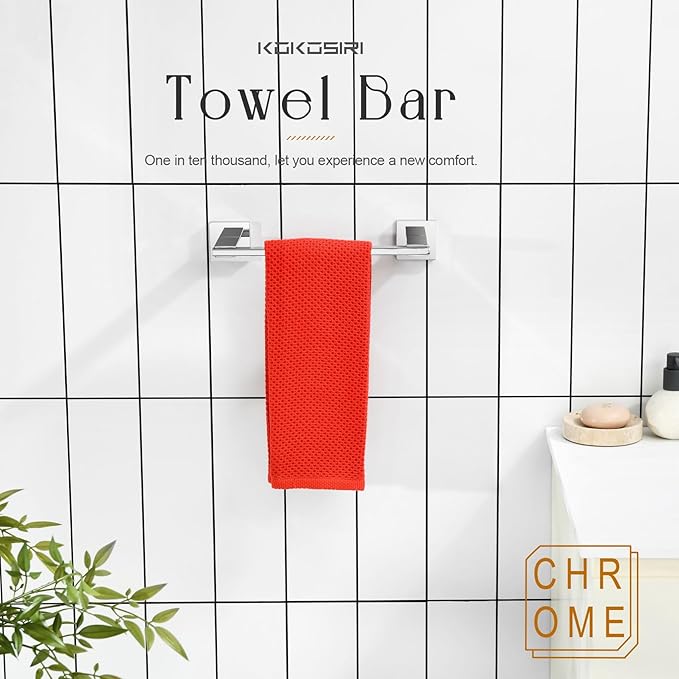 KOKOSIRI 16 Inch Bath Towel Bars Bathroom Towel Holder Towel Rail Kitchen Towel Hanger Necklace Holder Bathroom Accessories Stainless Steel Wall Mounted Polished Chrome B4006CH-L16