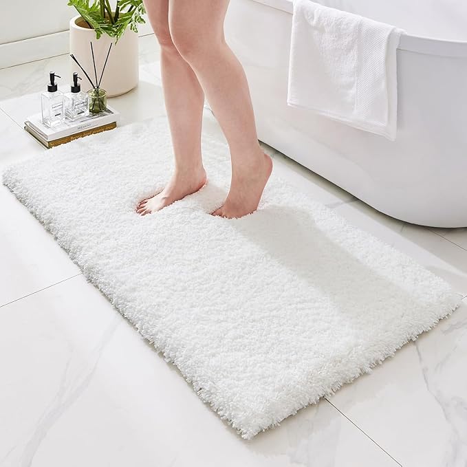 Bathroom Rugs Non Slip Washable 70x24, Ultra Thick Soft Microfiber Absorbent Bath Mats, High Density Foam Latex Non Slip Backing Bath Rugs, Fluffy Floor Carpet for Tub&Shower, White