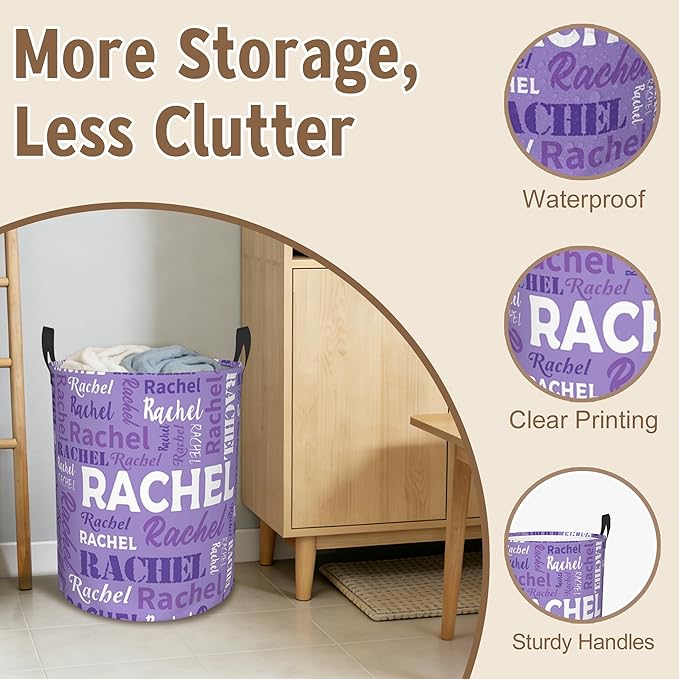 Custom Name Laundry Basket, Personalized Collapsible Laundry Hamper with Name for Bathroom Bedrooms, Customized Dirty Clothes Hamper Storage Basket Gifts for Kids Boys Girls Baby Men Women