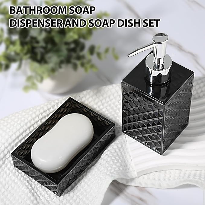 RYTOXILO Black Bathroom Accessories Set, 4 Pack Matte Black Bath Accessory Sets Complete, Acrylic Soap Dispenser and Toothbrush Holder Set for Bathroom Counter Sink, Modern Bathroom Decor