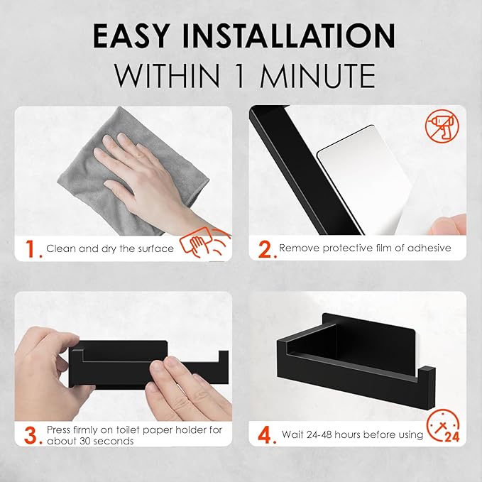 Auxmir Self Adhesive Black Toilet Paper Holder 2 Pack, Toilet Roll Holder Wall Mount, Premium Thicken SUS304 Stainless Steel, Rustproof No Drilling Toilet Tissue Holder for Bathroom Kitchen Washroom