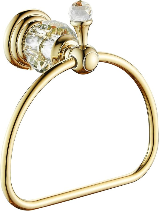 WOLIBEER Gold Towel Ring, Hand Towel Holder for Bathroom,Crystal Towel Holder, Round Hand Towel Ring Wall Mounted.