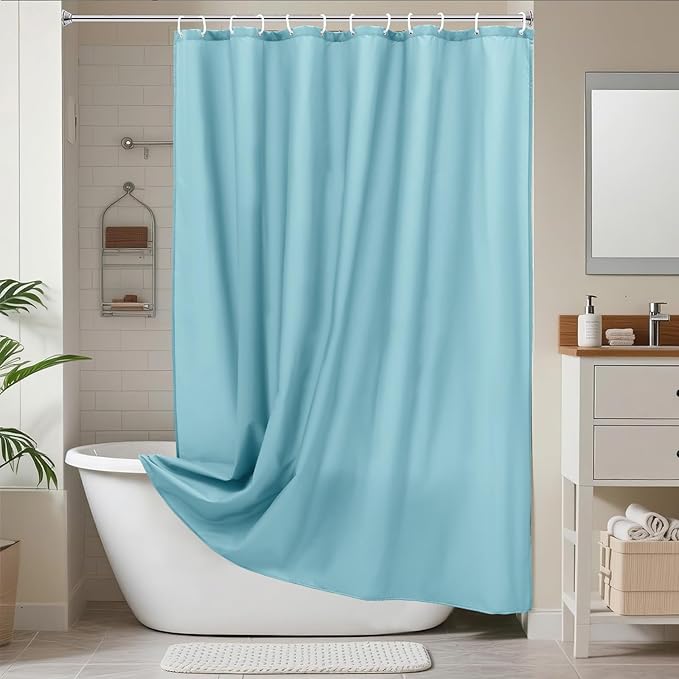 AooHome Stall Size 36x72 Inch Shower Curtiain Liner, Durable Fabric Solid Blue Bathroom Curtain with Hooks, Weigthed Hem, Waterproof