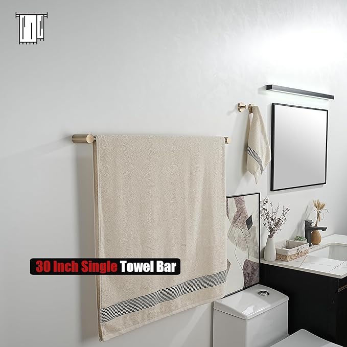 JQK Bath Towel Bar Champagne Bronze, 32.5 Inch 304 Stainless Steel Thicken 0.8mm 2 Pieces Towel Rack Bathroom Wall Mount, Useable Length 30 Inch, TB610L30-CB