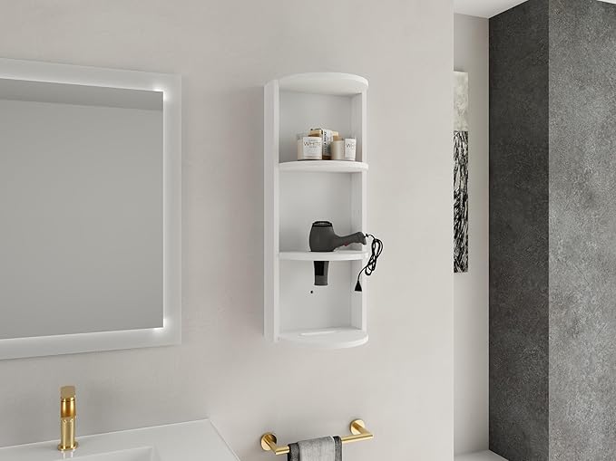 LIFE SKY Wall Mounted Bathroom Shelf Organizer: 3 Tier Floating Storage Rack with Interchangeable Shelves - Water Resistant Melamine Surface for Small Space Bathroom Organization & Apartment Living