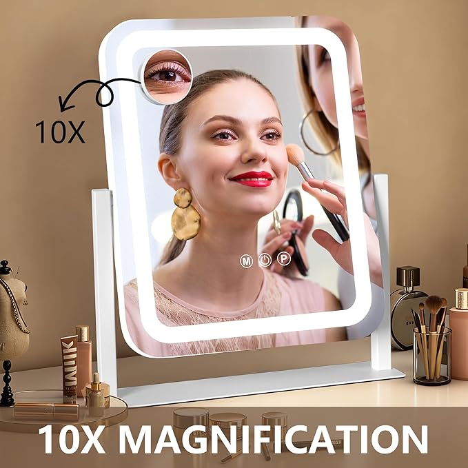 Ratsamee Vanity Mirror with Lights 15"×13", Led Makeup Mirror, Lighted Makeup Mirror with 3 Color Dimmable Lights, Smart Touch Screen Control, 360°Rotation