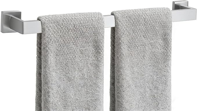 24 Inch Bathroom Towel Bar SUS304 Stainless Steel Brushed Nickel Towel Holder Wall Mounted Heavy Duty Towel Rack Bathroom Towel Rod Modern Square Base Design(1, Brushed Nickel, 24 Inch)