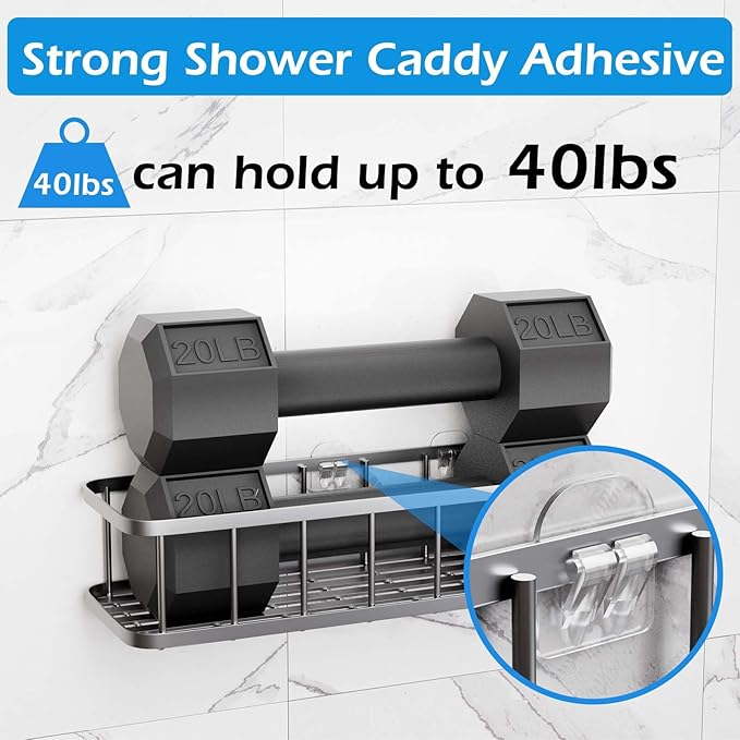 Lsnisni 6 Pack Shower Caddy Adhesive Replacement, Shower Adhesive Strips, Strong Adhesive Hooks, Waterproof Sticker, No Drilling, for Bathroom Shelf and Kitchen Racks