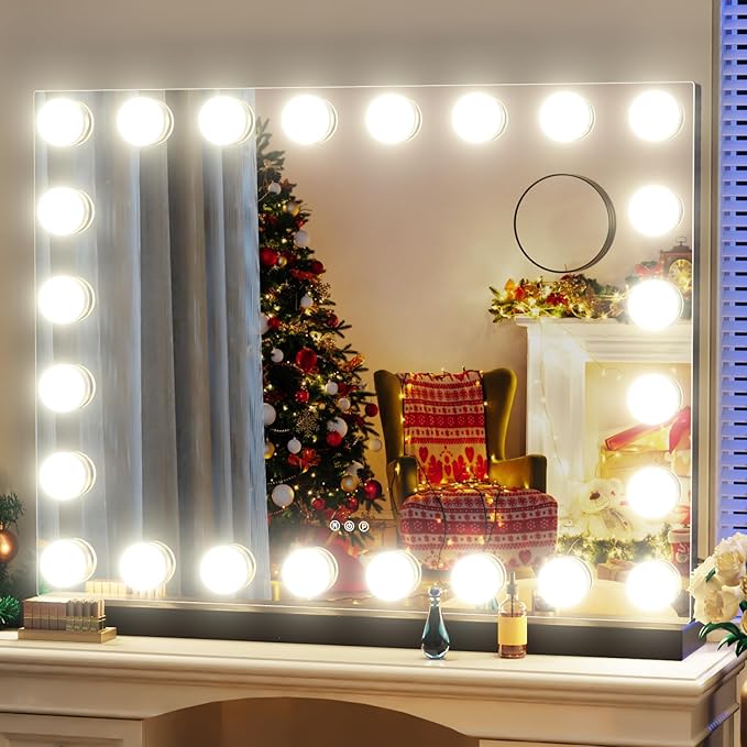 Gvnkvn Vanity Mirror with Lights, 32WX24LTabletop Hollyhood Makeup Mirror, Hollywood Lighted Mirror with 24 Dimmable LED Bulbs,USB & Type-C Charging,Touch Control,Metal Frame,Black