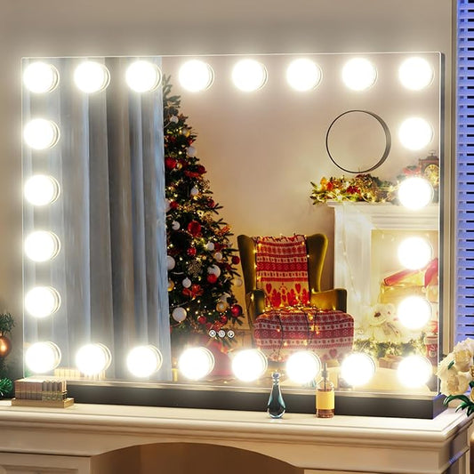Gvnkvn Vanity Mirror with Lights, 32WX24LTabletop Hollyhood Makeup Mirror, Hollywood Lighted Mirror with 24 Dimmable LED Bulbs,USB & Type-C Charging,Touch Control,Metal Frame,Black