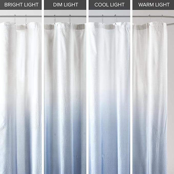 Madison Park Ara Shower Curtain, Seersucker Design Ombre Print, Modern Bathroom Decor, Machine Washable, Fabric Privacy Screen, 72x72, Blue