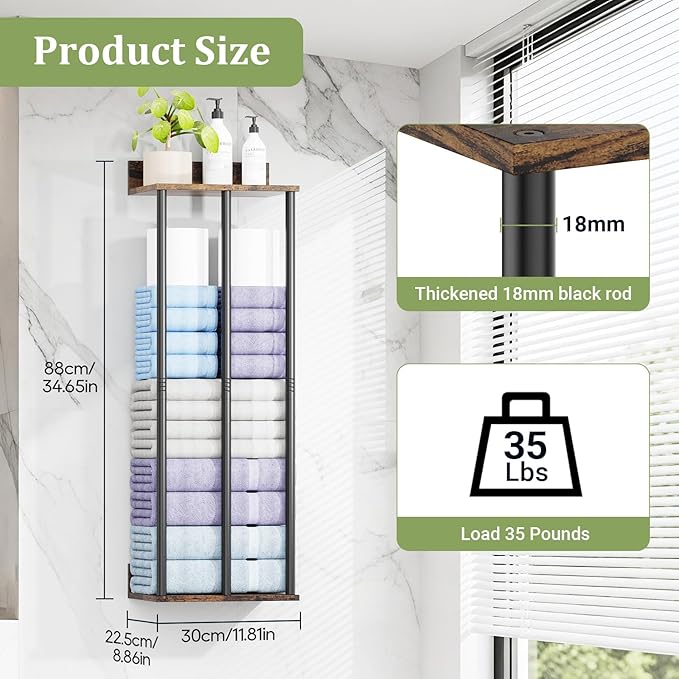 Large Towel Racks for Bathroom Wall Mounted, Updated 3 Bar Bath Towel Holder for Bathroom Wall, 34'' Bath Towel Rack for Bathrooms, Metal Small Bathrooms Towel Storage Rack, RV Towels Rack, Rustic