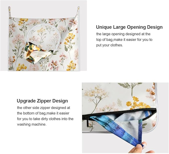 Hanging Laundry Hamper Bag Over the Door Laundry Hamper Wall Hamper Large Dirty Clothes Hamper with Stainless Steel Hooks 29.5X20inch 2Pack Yellow Floral