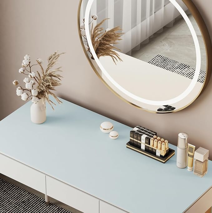 Large 39.37" x 15.7" Waterproof Makeup Mat - Non-Slip Vanity Top Protector, Dresser Top Protector (Blue)