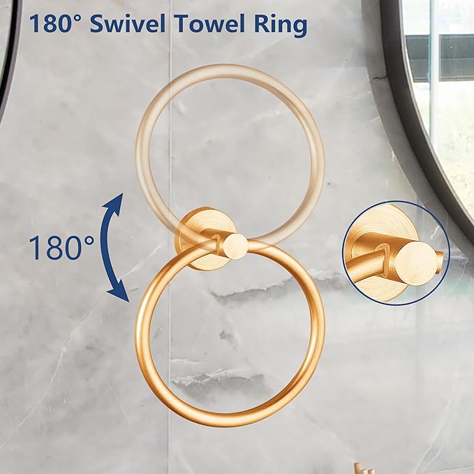Towel Ring, Bathroom Hardware Accessories, Wall-Mounted Towel Ring, Simple Round Stainless Steel Towel Rack, for Bathroom and Kitchen (Gold)