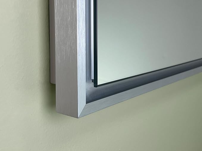 Fox Hollow Furnishings 16x20 Parker Metro Metal Framed Rectangle Recessed Bathroom Medicine Cabinet, Floating Mirror, 14x18 in-Wall Opening, Adjustable Glass Shelves, Magnet Close, Brushed Nickel