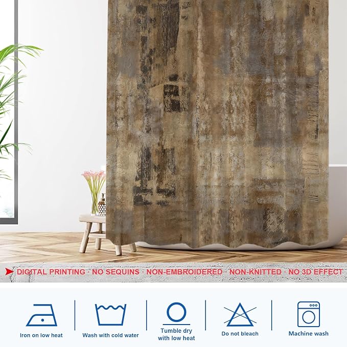 Shrahala Brown Grey Abstract Art Decorative Shower Curtain, Acrylic Painting for Bathroom Stall, Waterproof Funny Design with Grommets, 72x72 Inch