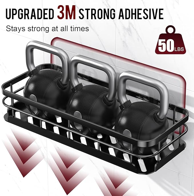 Getsrichfc Large Capacity Shower Caddy, Heavy-Duty Adhesive Shower Organizers with Custom Aesthetic Design Soap, No Drilling Corner Shower Shelves, 5 Hooks for Bathroom Accessories, 3 Pack