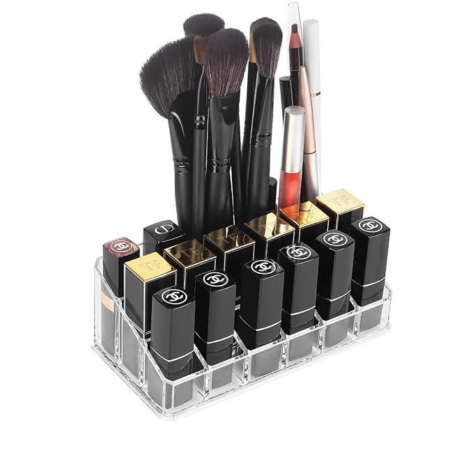 Lipstick Organizers and Storage,18 Slots Acrylic Lipstick Holder & Cosmetics Storage Display Case,Keep Lipsticks,Lip Gloss,Makeup Brushes in Order