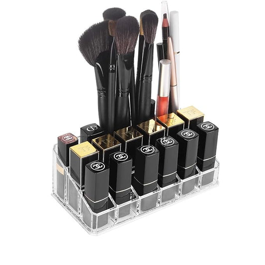 Lipstick Organizers and Storage,18 Slots Acrylic Lipstick Holder & Cosmetics Storage Display Case,Keep Lipsticks,Lip Gloss,Makeup Brushes in Order