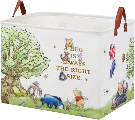 Bear Nursery Decor Storage Basket Foldable With Waterproof PE Coating, Square Large Canvas Laundry Hamper,Diaper Bag Baskets for Kids,Boys and Girls, Bathroom, Bedroom, Clothes,Toy Bin（White）