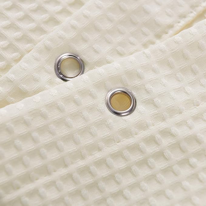 Barossa Design X-Long Fabric Waffle Weave Shower Curtain 96 inch Height, Hotel Luxury Spa, 230gsm Heavyweight, Water Repellent, Machine Washable, Cream, 71X96