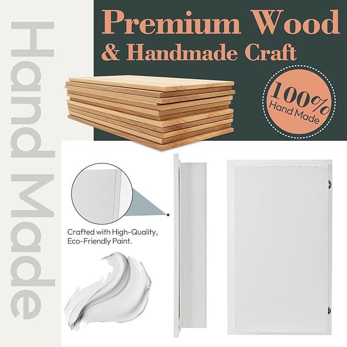 Concealed Medicine Cabinet 14×24 Recessed, Picture Frame Medicine Cabinet, Farmhouse White Wood Frame, 3 Shelves, 100% Handmade, Fully Assembled Wall Niche Insert For Bathroom,Bedroom,Hallway(White)
