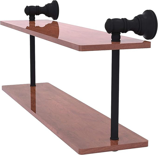 Allied Brass CL-2-16-IRW Carolina Collection 16 Inch Two Tiered Wood Shelf, Matte Black