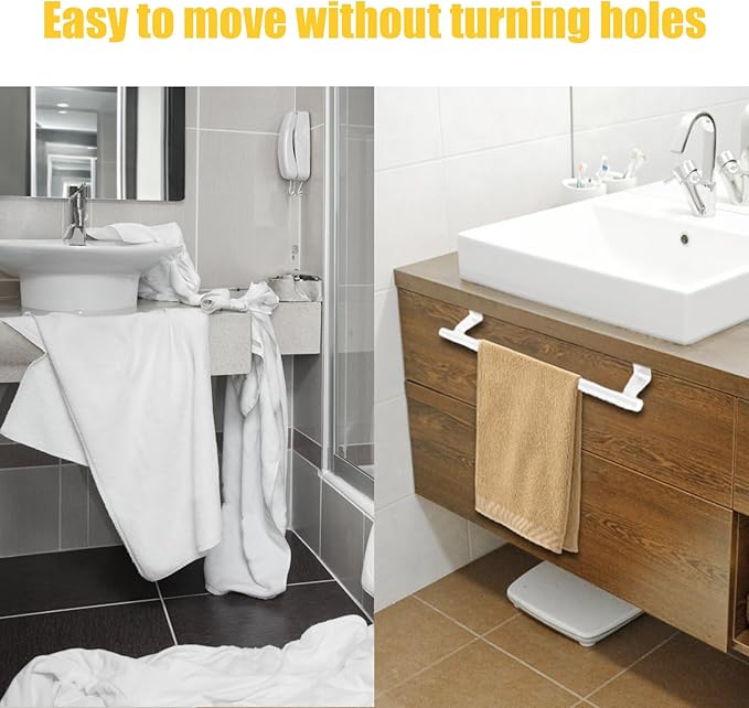 2 Pack 9 Inch Towel Holder, White Bathroom Towel Bar Stainless Steel Hand Towel Rack, Over Cabinet Door Towel Bar for Kitchen Bathroom