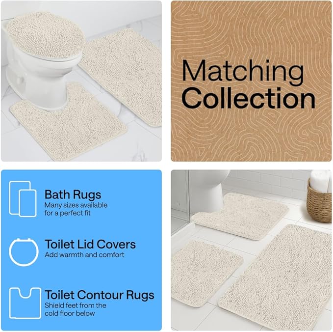 GORILLA GRIP Bath Rug Mat 30x20, Thick Soft Absorbent Chenille, Quick Dry Microfiber Mats, Rubber Backing Washable Shower Floor Rugs, US Designed Bathroom Bathmat Home Decor Accessories, Ivory Cream