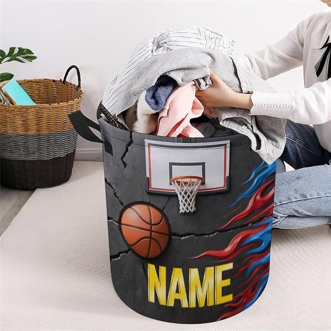 Personalized Basketball Laundry Hamper Custom Name Funny Dirty Clothes Laundry Basket Portable Storage Basket For Home Bathroom Family Basketball Lovers Xmas Birthday (style 15)