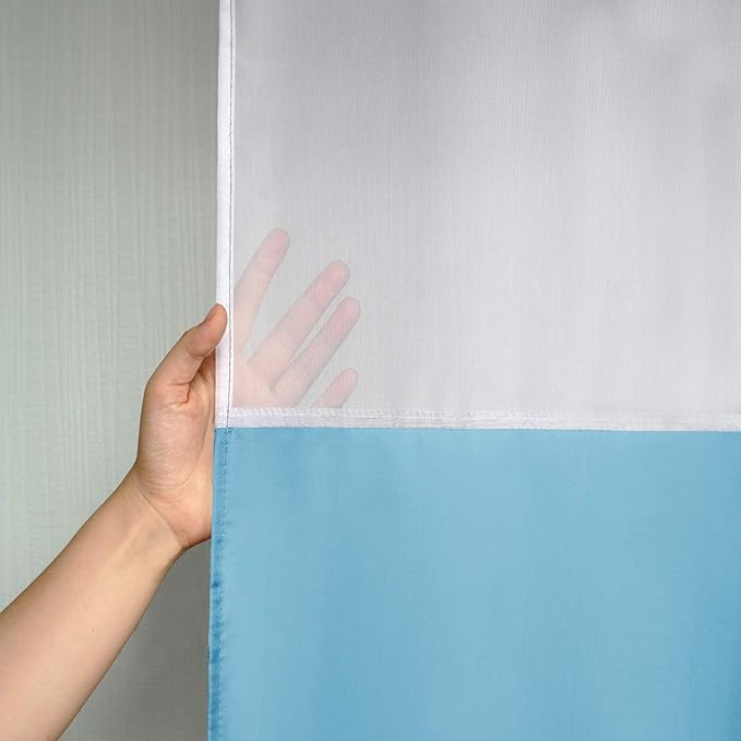 UFRIDAY Light Blue Hotel Spa Style Fabric Shower Curtain with Mesh Window, 72-Inch by 78-Inch