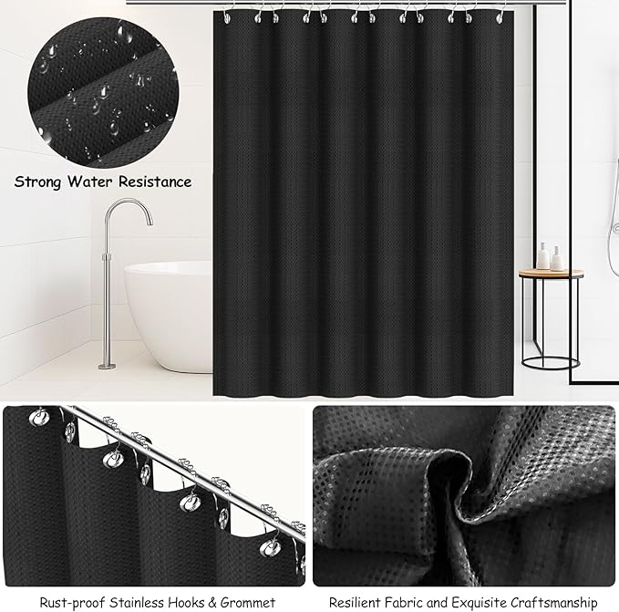 Bathroom Accessories Set 22 Pcs, Complete Bathroom Decor Set with Shower Curtain, Hooks, Waste Bin, Soap Dispenser, Toothbrush Holder, Black Bathroom Accessory Kit for Home Decor