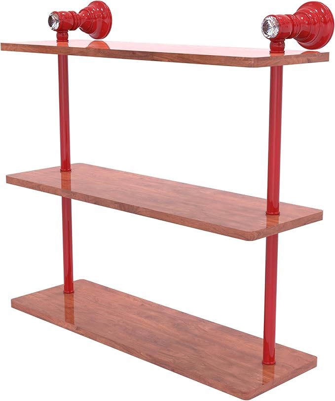 Allied Brass CC-5-16-IRW-FER Carolina Crystal Collection 16 Inch Triple Wood Shelf, Fire Engine Red