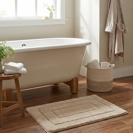 GRANNY SAYS Bathroom Rugs Non Slip, 20" x 32", Bath Rugs for Bathroom Washable, Bath Mats for Bath Floor, Microfiber Bath Mat for Tub, Absorbent Bath Rugs for Bath, Khaki
